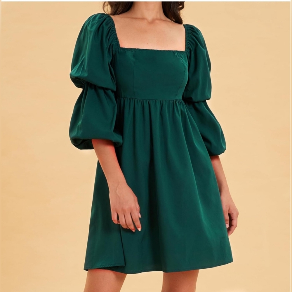EXLURA Emerald Green Puff-sleeve Babydoll Dress XXL, Party, Date Night